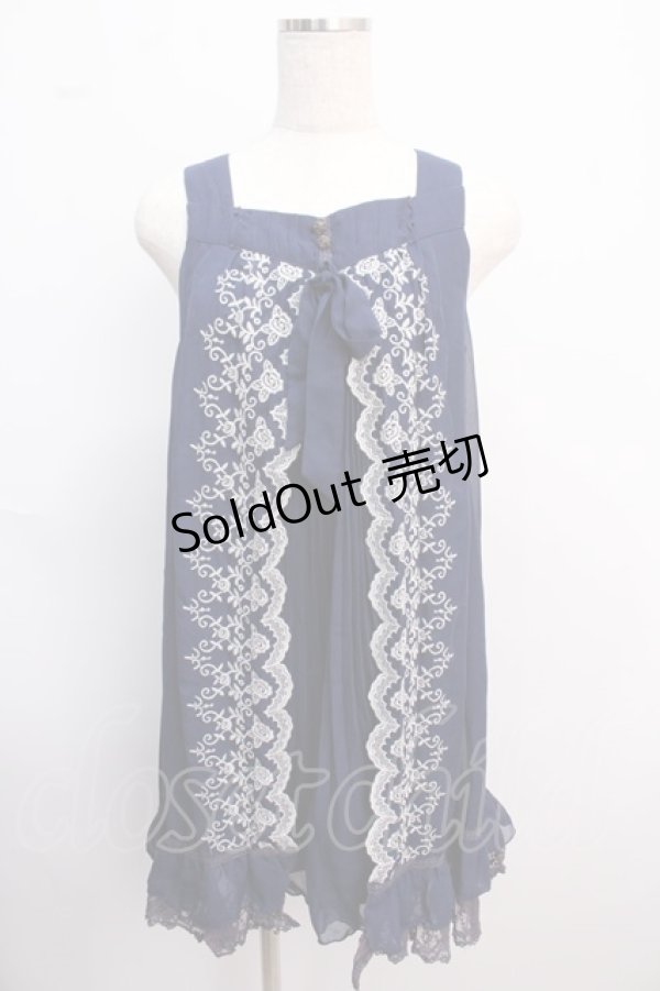 画像1: axes femme / スカラップ刺繍シフォンプリーツワンピース M 紺 Y-25-02-21-086-AX-OP-SZ-ZI (1)