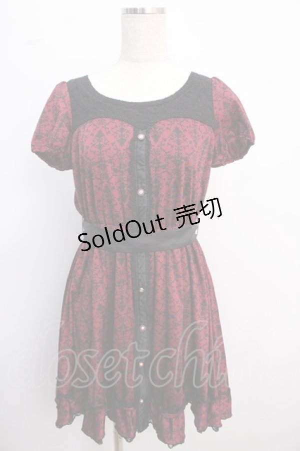 画像1: axes femme / オーナメント柄ワンピース M ワイン Y-25-02-21-087-AX-OP-SZ-ZI (1)