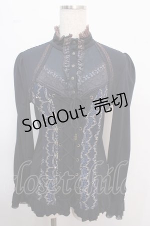 画像: Ozz oneste / 編み上げフリル袖トップス  紺 Y-25-02-21-121-OO-TO-SZ-ZS