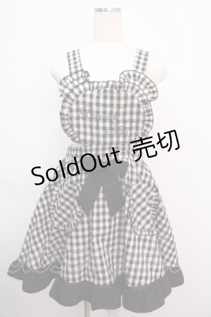 画像: Amavel / 刺繍入りくま耳付エプロンドレスジャンスカ F チェック(黒) Y-25-02-21-135-CA-OP-SZ-ZY