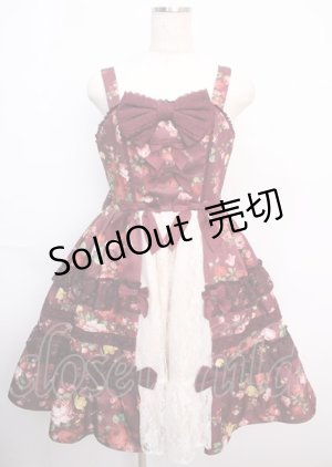 画像: axes femme kawaii / アンティークローズ柄ジャンパースカート M ワイン Y-25-02-21-156-AX-OP-SZ-ZY