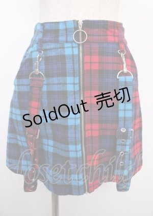 画像: 【SALE】LISTEN FLAVOR / サスペンダー付きセンタージップスカート  レッド×ブルー Y-25-02-21-204-PU-SK-SZ-ZT029