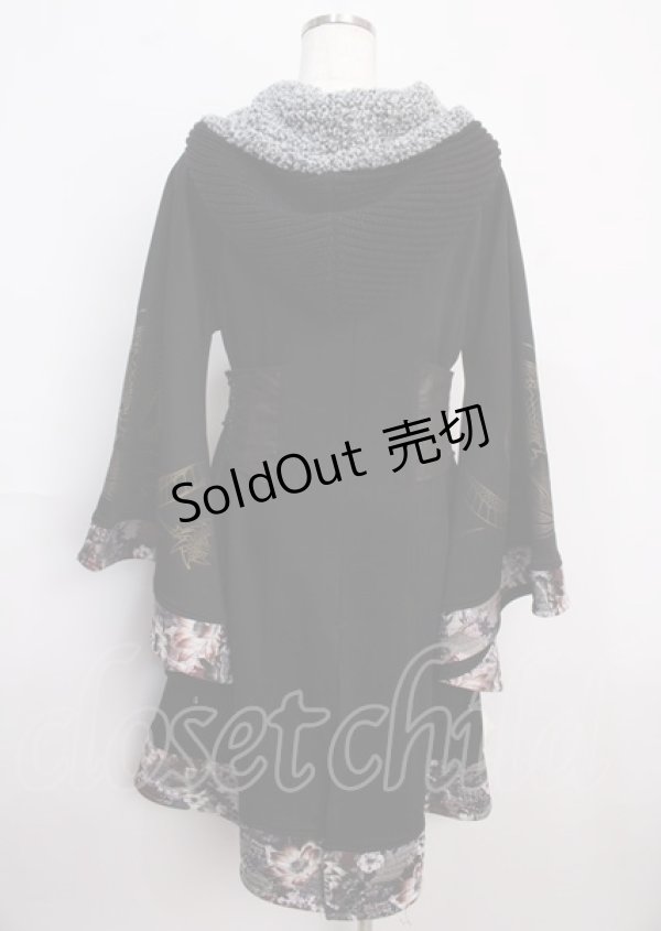 画像2: Qutie Frash / 着物袖ロングパーカー - 黒 Y-25-02-26-049-QU-JA-SZ-ZT325 (2)