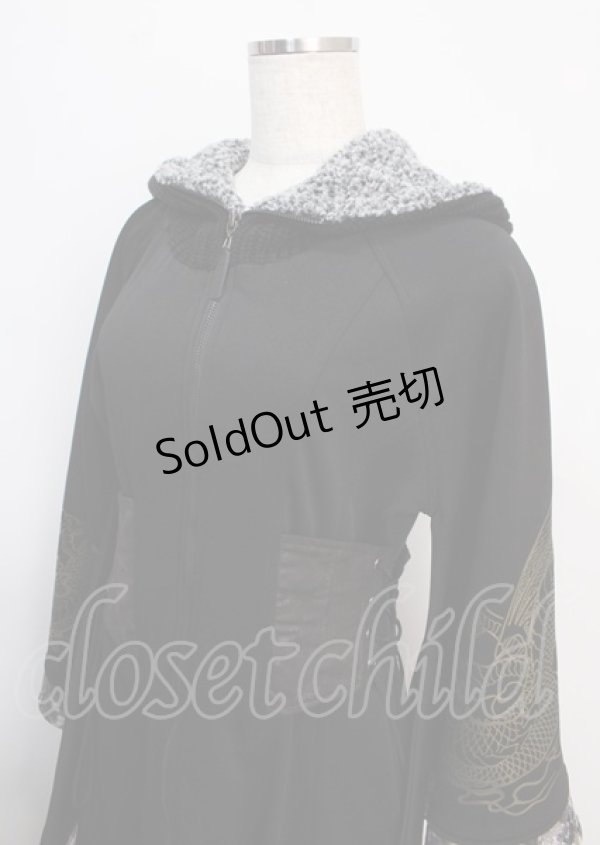 画像3: Qutie Frash / 着物袖ロングパーカー - 黒 Y-25-02-26-049-QU-JA-SZ-ZT325 (3)