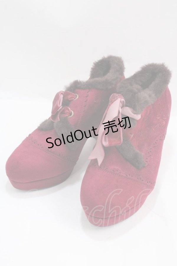 画像1: axes femme / 刺繍入りファーブーティー S ワイン Y-25-02-27-041-AX-SH-SZ-ZT-K003 (1)