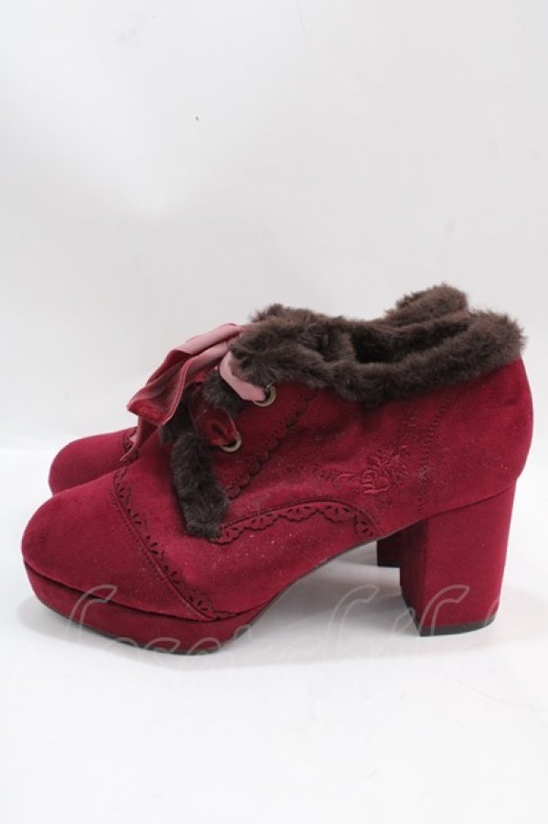 画像2: axes femme / 刺繍入りファーブーティー S ワイン Y-25-02-27-041-AX-SH-SZ-ZT-K003 (2)