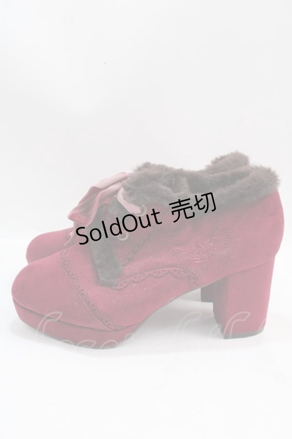 画像2: axes femme / 刺繍入りファーブーティー S ワイン Y-25-02-27-041-AX-SH-SZ-ZT-K003 (2)