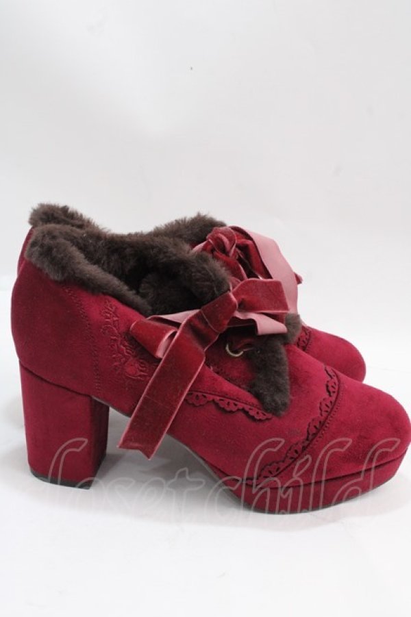画像4: axes femme / 刺繍入りファーブーティー S ワイン Y-25-02-27-041-AX-SH-SZ-ZT-K003 (4)