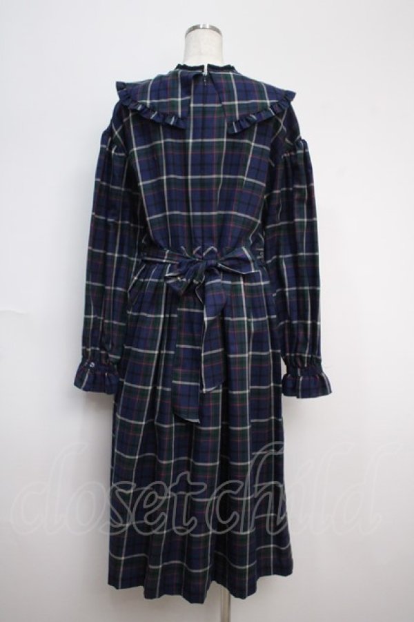 画像2: Maison de minette / Big collar plaid dress  ネイビー Y-25-02-27-129-LO-OP-SZ-ZT439 (2)