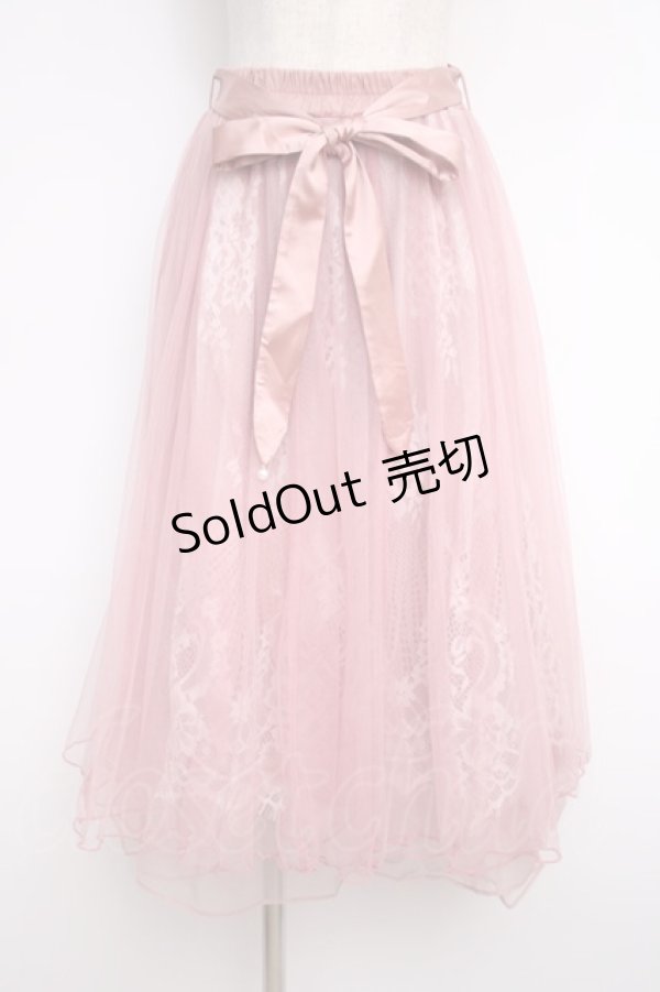 画像1: axes femme POETIQUE / リボン付レース×チュールスカート M ピンク Y-25-02-27-139-AX-SK-SZ-ZY (1)