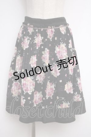 画像: axes femme / シアーチェック×花柄スカート M 黒 Y-25-02-27-141-AX-SK-SZ-ZY