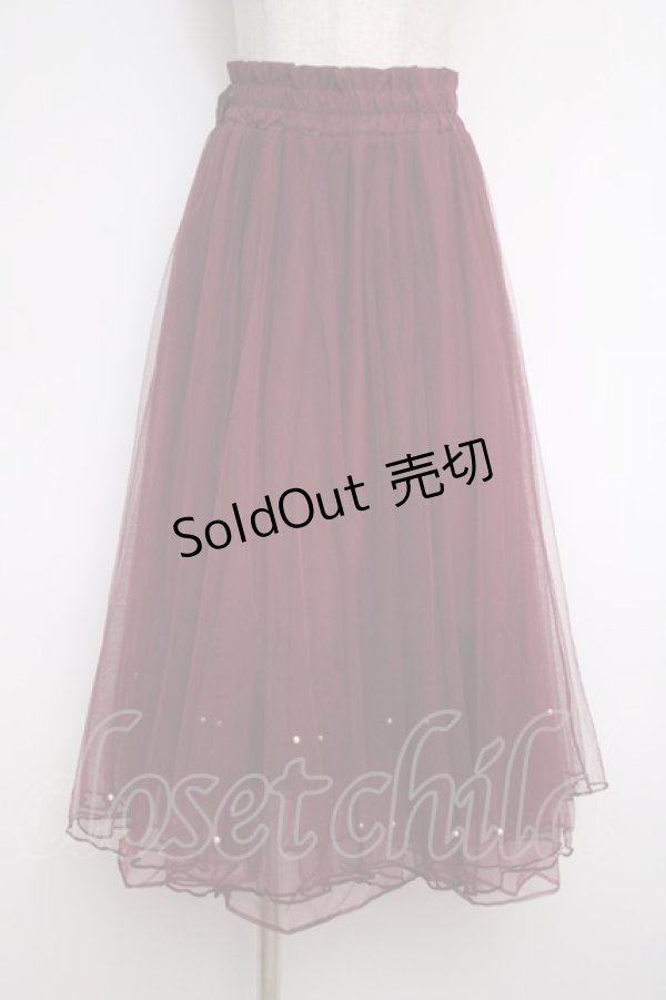 画像1: axes femme POETIQUE / パールデザインチュールスカート M ワイン Y-25-02-27-148-AX-SK-SZ-ZY (1)