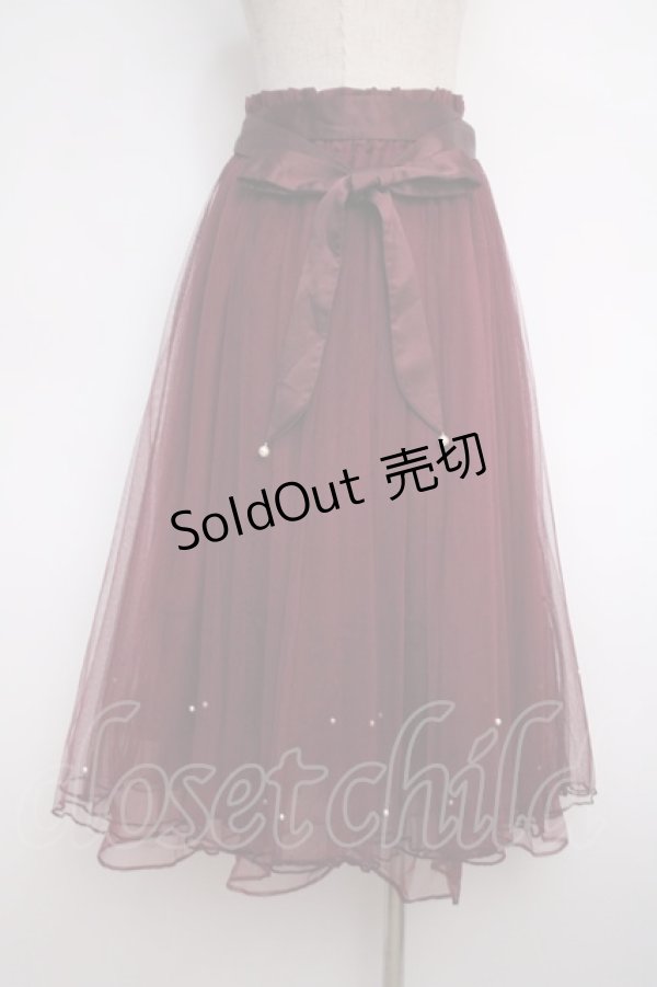画像2: axes femme POETIQUE / パールデザインチュールスカート M ワイン Y-25-02-27-148-AX-SK-SZ-ZY (2)