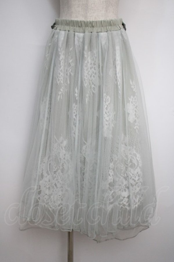 画像1: axes femme POETIQUE / リボン付レース×チュールスカート M グリーン Y-25-02-27-149-AX-SK-SZ-OS (1)