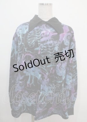 画像: Drug Honey / 骨の舞踏会柄BIGシャツ  黒 Y-25-03-04-085-PU-BL-SZ-ZY