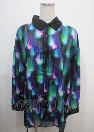 画像: Drug Honey / 幻影鬼炎柄テールカットシャツ  黒 Y-25-03-04-087-PU-BL-SZ-ZY