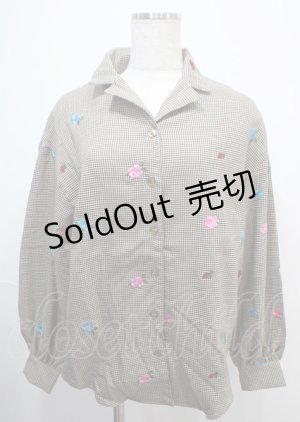 画像: jouetie / 花刺繍千鳥柄シャツ  ブラウン Y-25-03-04-095-EL-BL-SZ-ZY