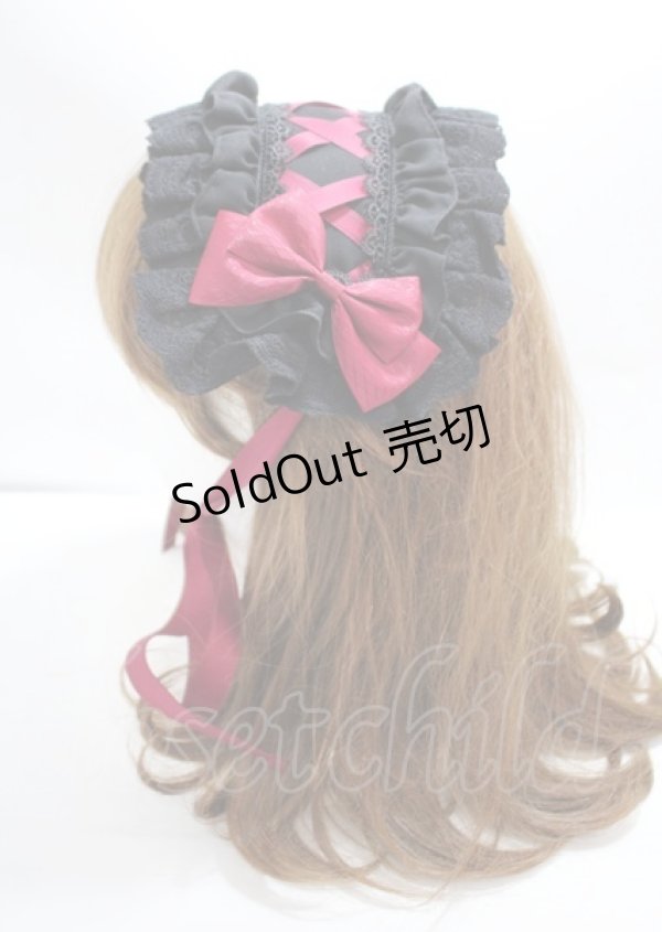 画像2: ATELIER PIERROT / Lace-up Frill Headdress  ボルドー Y-25-03-04-013-EL-AC-SZ-ZY (2)