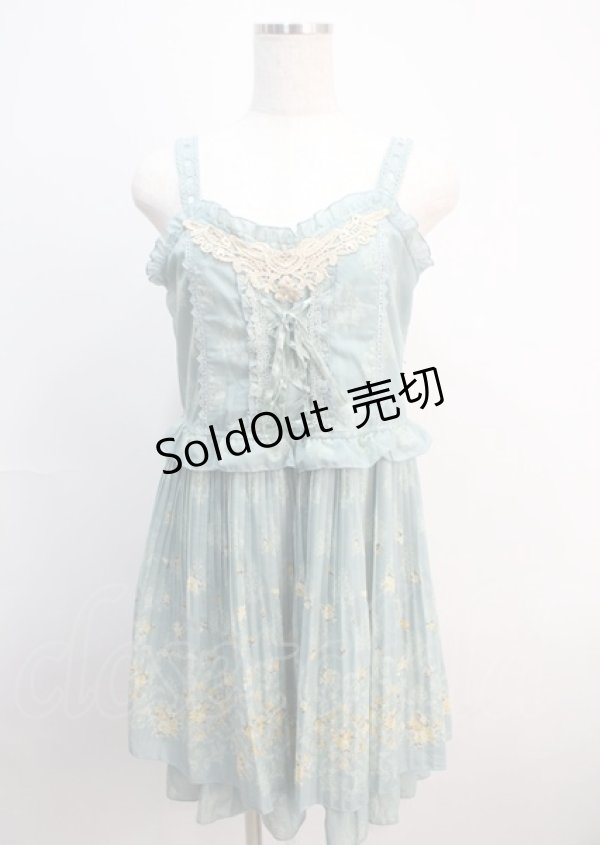 画像1: axes femme / 壁紙花パネル消しプリーツワンピース  グリーン Y-25-03-04-115-AX-OP-SZ-ZY (1)