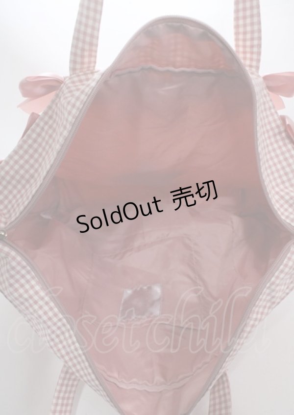 画像4: Maison de FLEUR / marron creamチェックトートバック  ピンク Y-25-03-04-024-LO-BG-SZ-ZY (4)