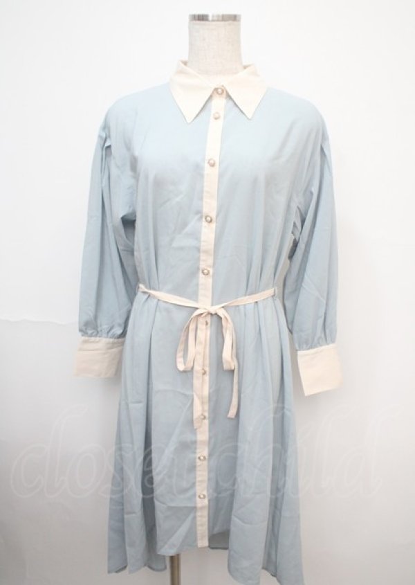 画像1: axes femme / フィッシュテールシャツワンピース M サックス Y-25-03-07-063-AX-OP-SZ-ZI (1)
