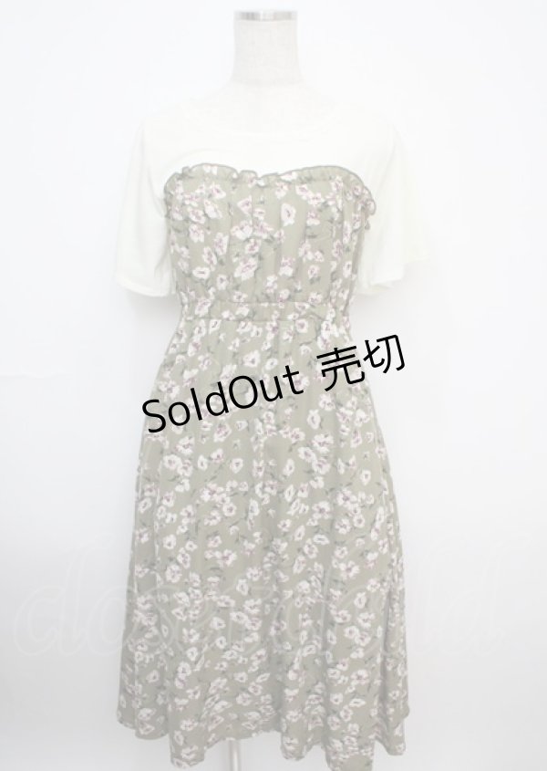 画像1: axes femme / 花柄ドッキングワンピース M グリーン Y-25-03-07-098-AX-OP-SZ-ZS (1)