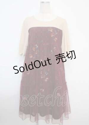 画像: axes femme / チュール重ね花柄ワンピース M ワイン Y-25-03-07-100-AX-OP-SZ-ZI