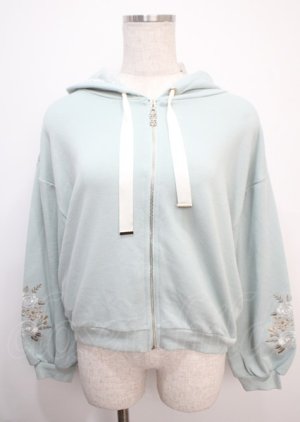 画像: axes femme / 袖花刺繍ショートパーカー M ミント Y-25-03-07-013-AX-TO-SZ-ZI
