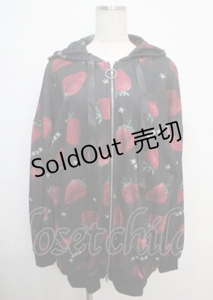 画像: LISTEN FLAVOR / ストロベリーチョコレート総柄BIGパーカー  黒 Y-25-03-07-050-PU-TO-SZ-ZY