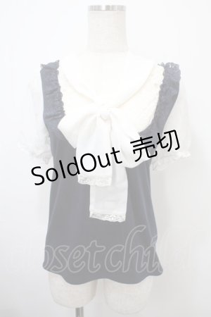 画像: axes femme POETIQUE / 刺繍ボータイブロッキングプルオーバー M 紺 Y-25-03-10-074-AX-TO-SZ-ZY