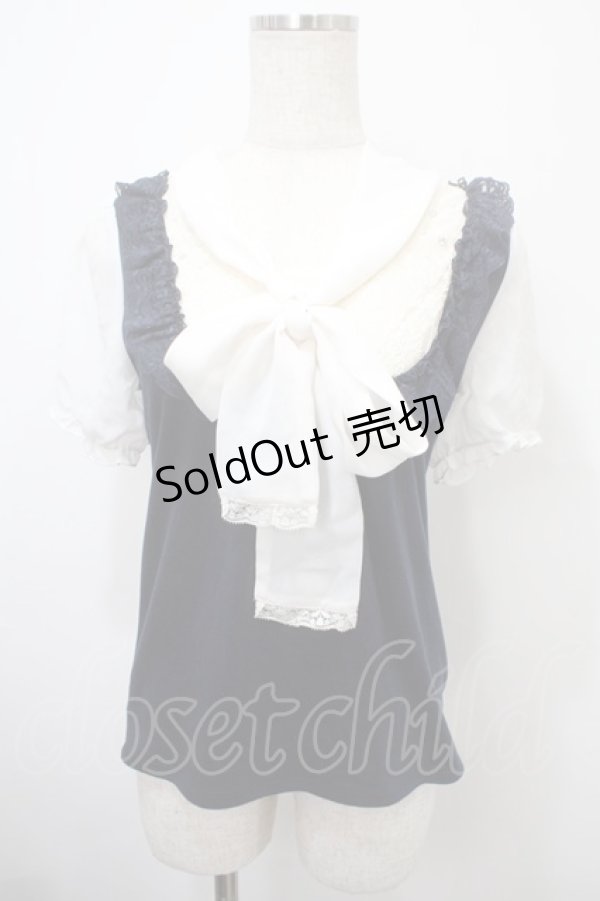 画像1: axes femme POETIQUE / 刺繍ボータイブロッキングプルオーバー M 紺 Y-25-03-10-074-AX-TO-SZ-ZY (1)