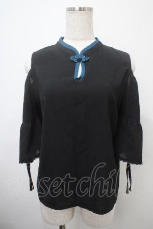画像: axes femme POETIQUE / アジアンデザイン肩あきブラウス M 黒 Y-25-03-10-079-AX-BL-SZ-ZY