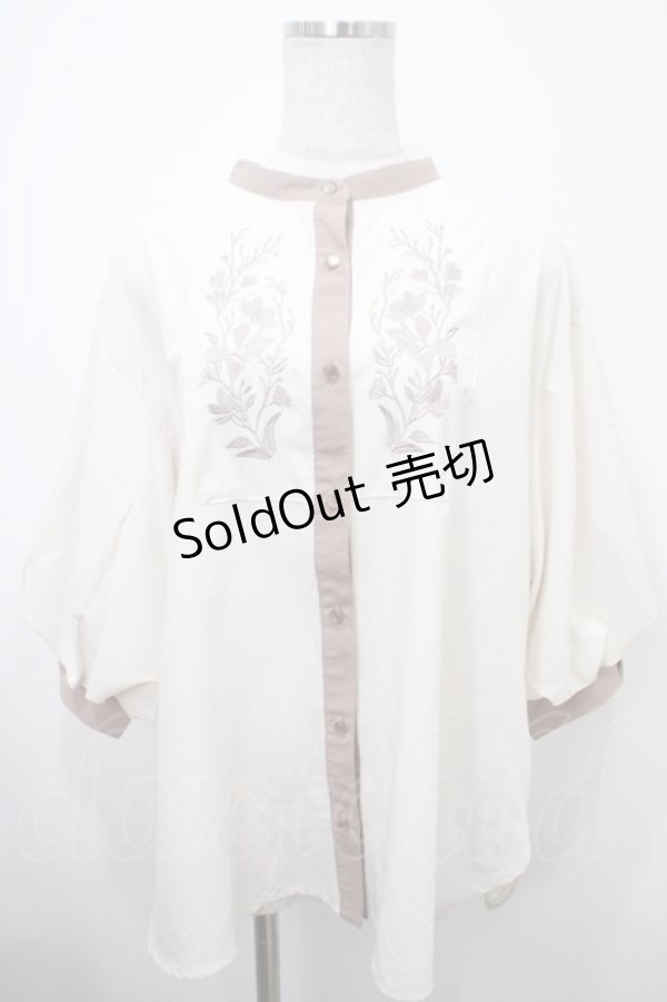 画像1: axes femme / 花刺繍ボリューム袖ブラウス M 生成り Y-25-03-10-080-AX-BL-SZ-ZS (1)