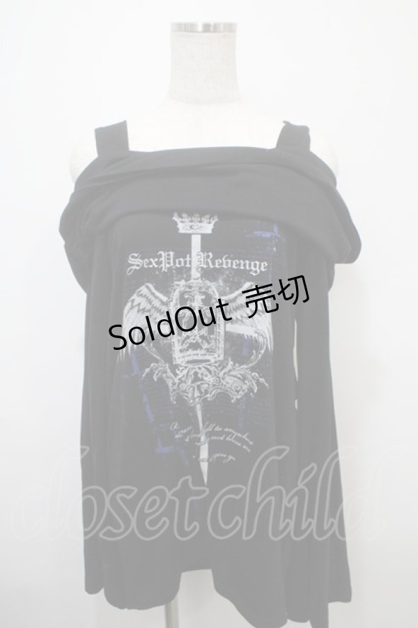 画像1: SEX POT ReVeNGe / ROYAL CROWN SHOULDER デザインカットソー L 黒 Y-25-03-10-106-SP-TO-SZ-ZY (1)