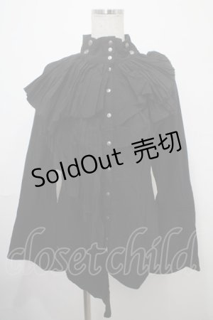 画像: Ozz Croce / スタンドカラーランダムフリルブラウス  黒 Y-25-03-10-123-OO-BL-SZ-ZY