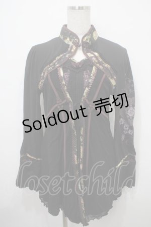 画像: Ozz oneste / メッシュ重ねチャイナチュニック  黒 Y-25-03-10-126-OO-OP-SZ-ZY