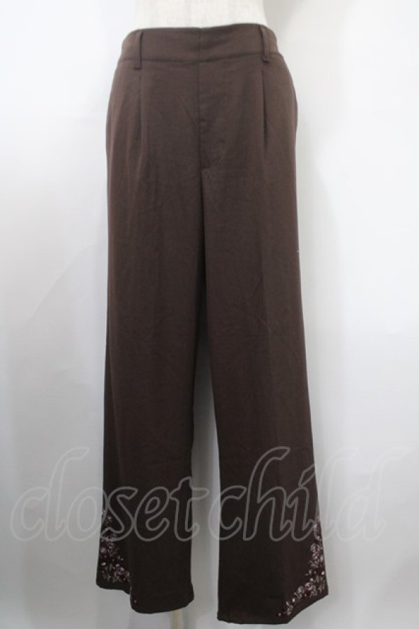 画像1: axes femme / 裾刺繍ストレートカットパンツ L 茶 Y-25-03-10-138-AX-PA-SZ-ZT322 (1)