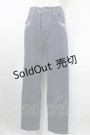 画像: axes femme / 花×小鳥刺繍ストレートデニム L インディゴ Y-25-03-10-143-AX-PA-SZ-ZS