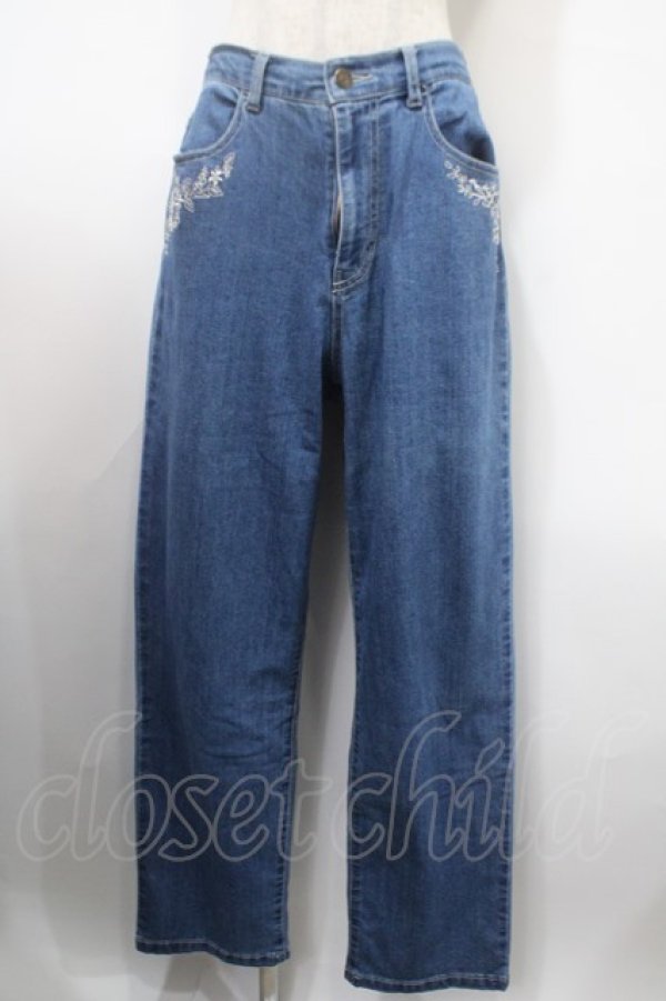 画像1: axes femme / 花×小鳥刺繍ストレートデニム L ウォッシュ Y-25-03-10-144-AX-PA-SZ-ZY (1)