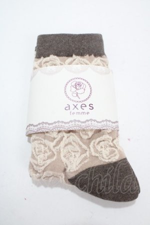画像: axes femme / ローズ柄ソックス  モカ Y-25-03-10-020-AX-ZA-SZ-ZY