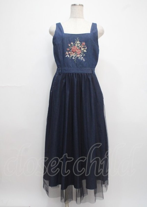 画像1: axes femme / ブーケ刺繍チュールジャンスカ M インディゴ Y-25-03-11-062-AX-OP-SZ-ZS (1)