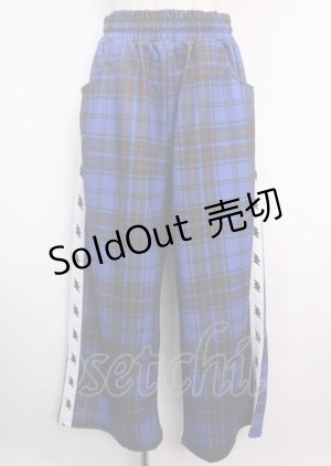画像: LISTEN FLAVOR / イナズマずっきゅん チェックジャージパンツ F BLUE CHECK Y-25-03-11-070-PU-PA-SZ-ZY