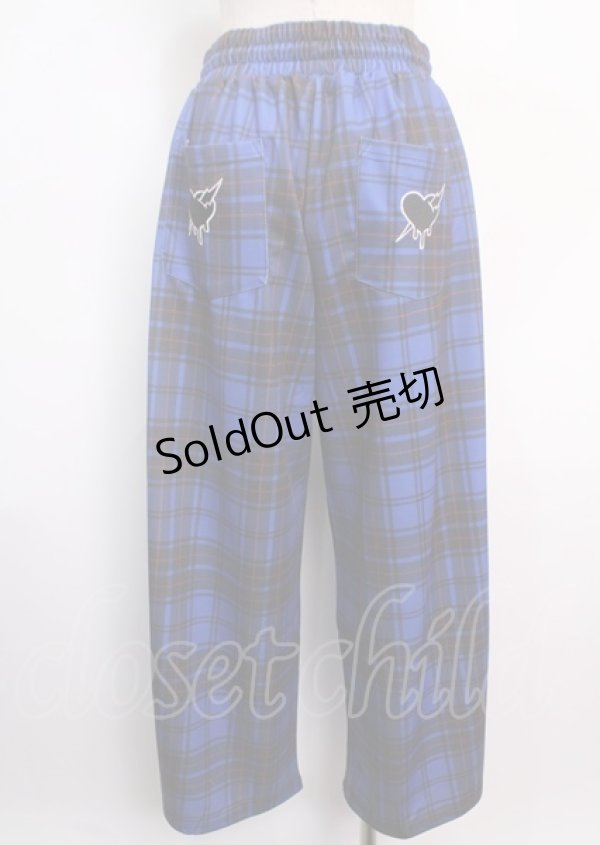 画像2: LISTEN FLAVOR / イナズマずっきゅん チェックジャージパンツ F BLUE CHECK Y-25-03-11-070-PU-PA-SZ-ZY (2)