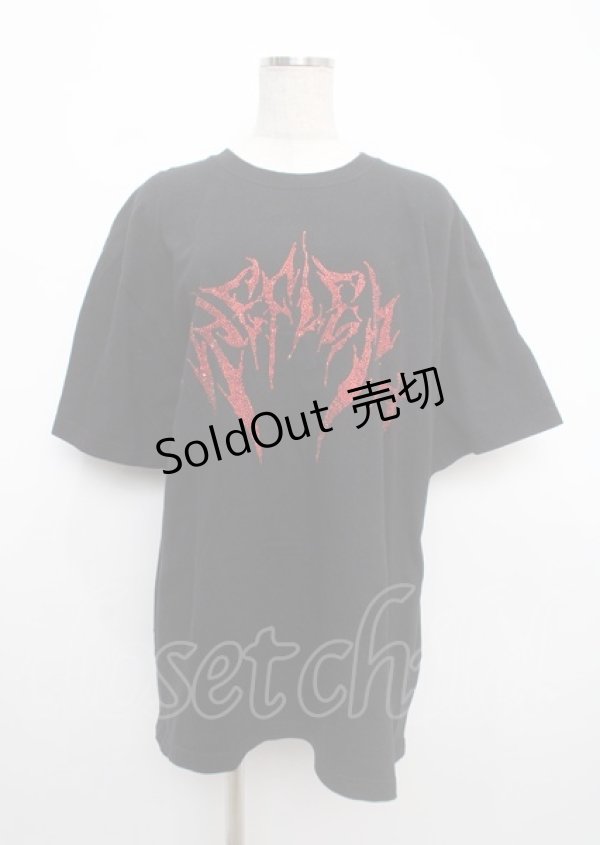 画像1: REFLEM / ラインストーンロゴ半袖Tシャツ F ブラック×レッド Y-25-03-11-016-PU-TO-SZ-ZY (1)