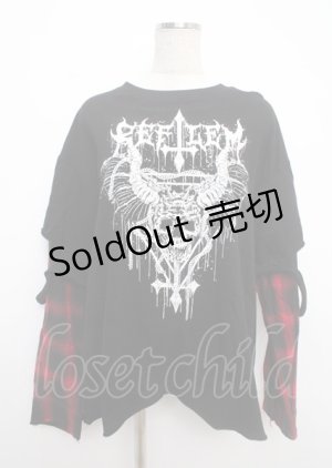 画像: REFLEM / フェイクレイヤードチェックロンT F ブラック×レッド Y-25-03-11-020-PU-TO-SZ-ZY