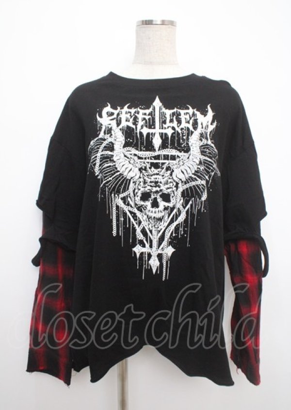 画像1: REFLEM / フェイクレイヤードチェックロンT F ブラック×レッド Y-25-03-11-020-PU-TO-SZ-ZY (1)