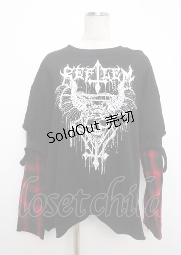 画像1: REFLEM / フェイクレイヤードチェックロンT F ブラック×レッド Y-25-03-11-020-PU-TO-SZ-ZY (1)