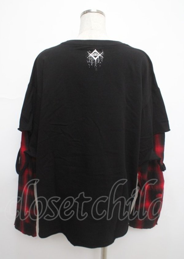 画像2: REFLEM / フェイクレイヤードチェックロンT F ブラック×レッド Y-25-03-11-020-PU-TO-SZ-ZY (2)