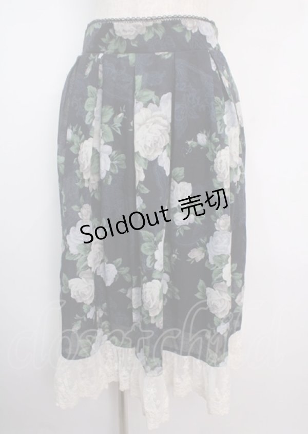 画像1: axes femme / ラフィネローズ柄タックスカート  紺 Y-25-03-14-061-AX-SK-SZ-ZY (1)