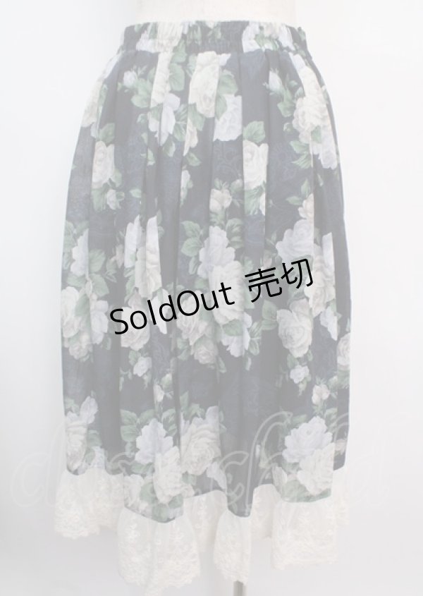 画像2: axes femme / ラフィネローズ柄タックスカート  紺 Y-25-03-14-061-AX-SK-SZ-ZY (2)